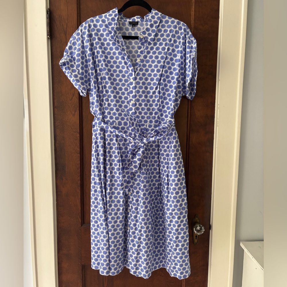 Talbots White and Blue Patterned Shirt Dress